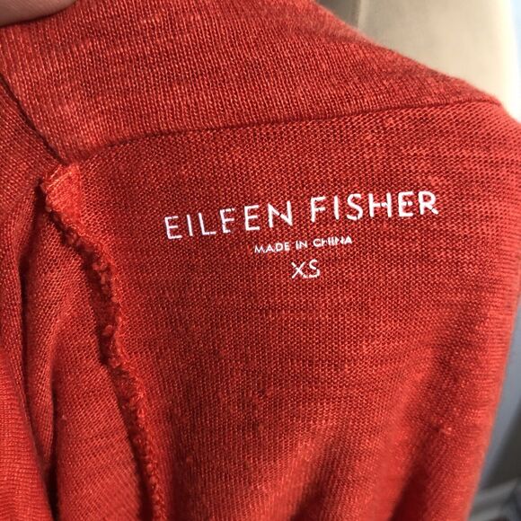 EILEEN FISHER Linen Cardigan Womens XS Orange Dolman Sleeves Hoodie Sweater - Picture 13 of 14